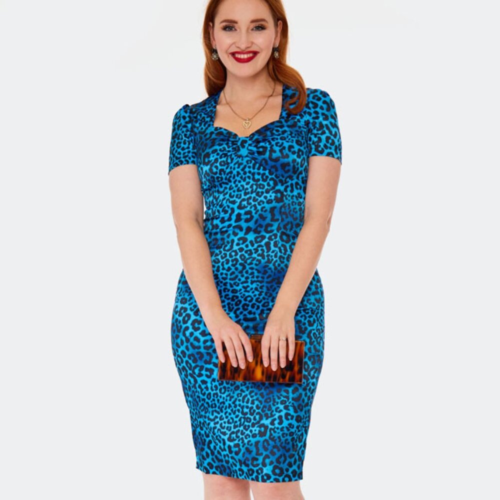 Voodoo Vixen Blue Leopard Print Pencil Dress